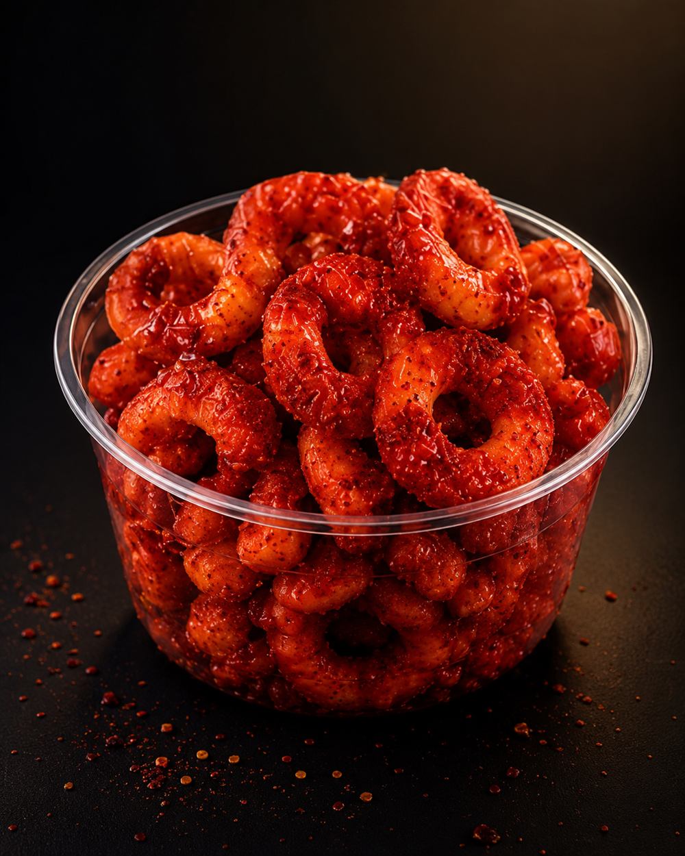 Peach rings enchilados, chamoy-coated candy